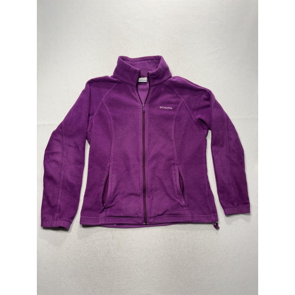 Columbia Jacket Womens Large Purple Fleece Full Zip Stand Collar Pockets Outdoor